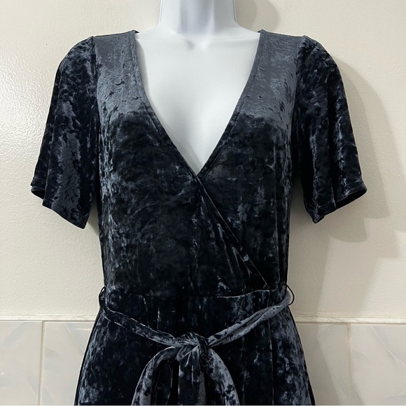 American Eagle Faux Wrap Mini Dress XS Blue Velvet Whimsigoth Witchy Grunge Vamp - Picture 2 of 9